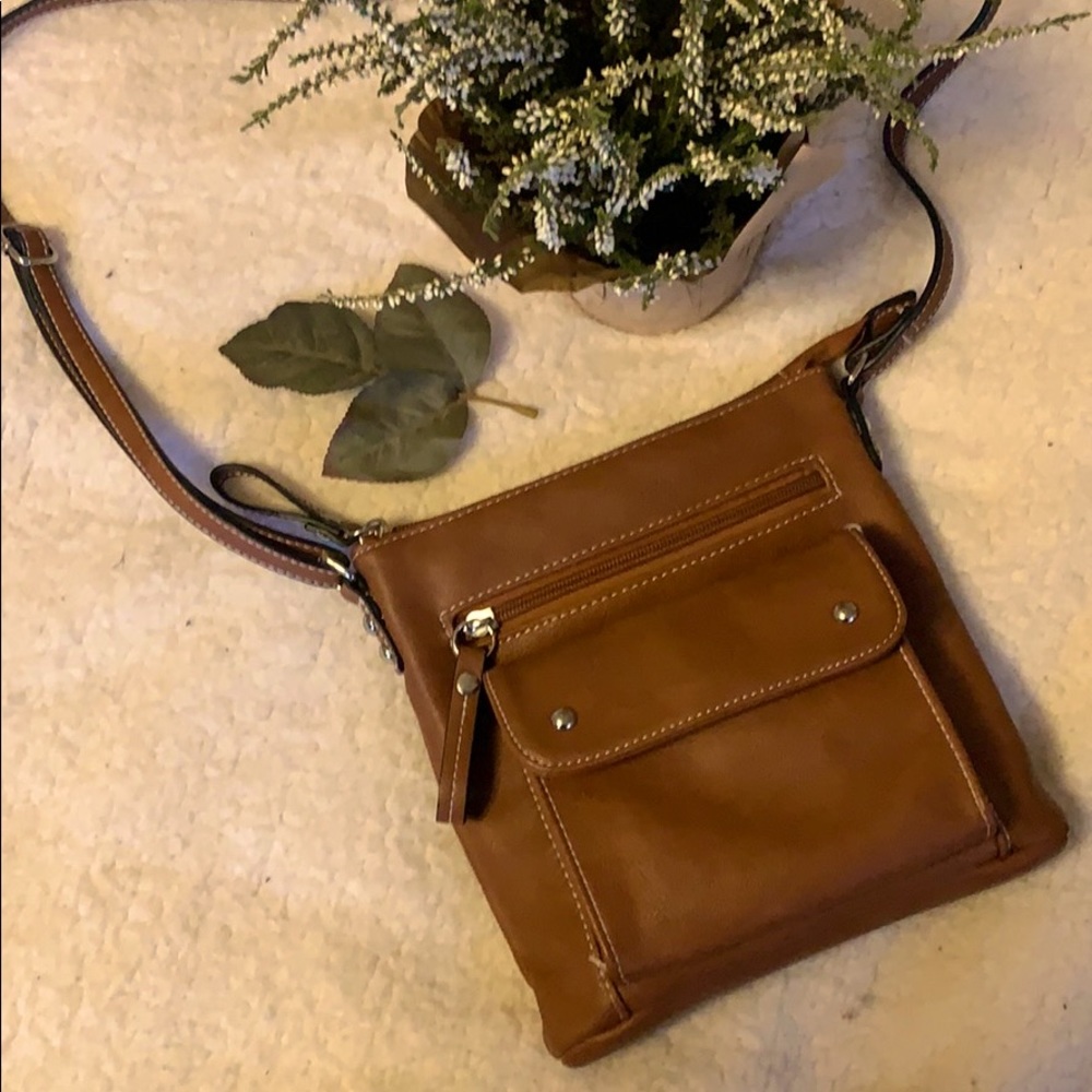 Brown artificial leather Crossbody Satchel purse.